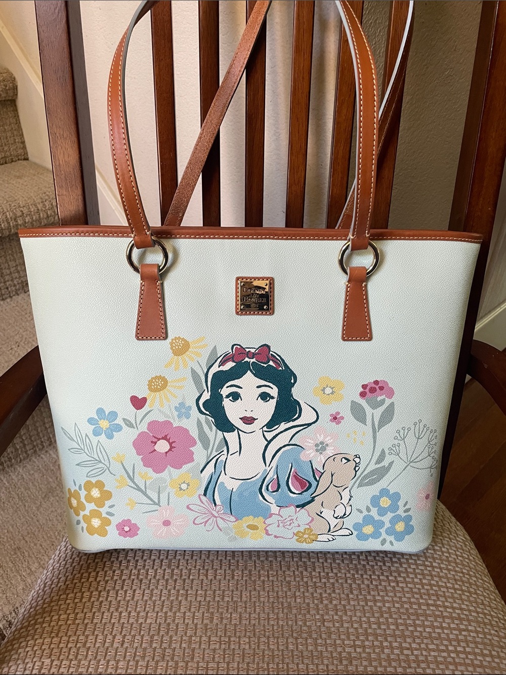 Disney Dooney & Bourke Floral Snow White Princess Tote Bag with Brown Trim